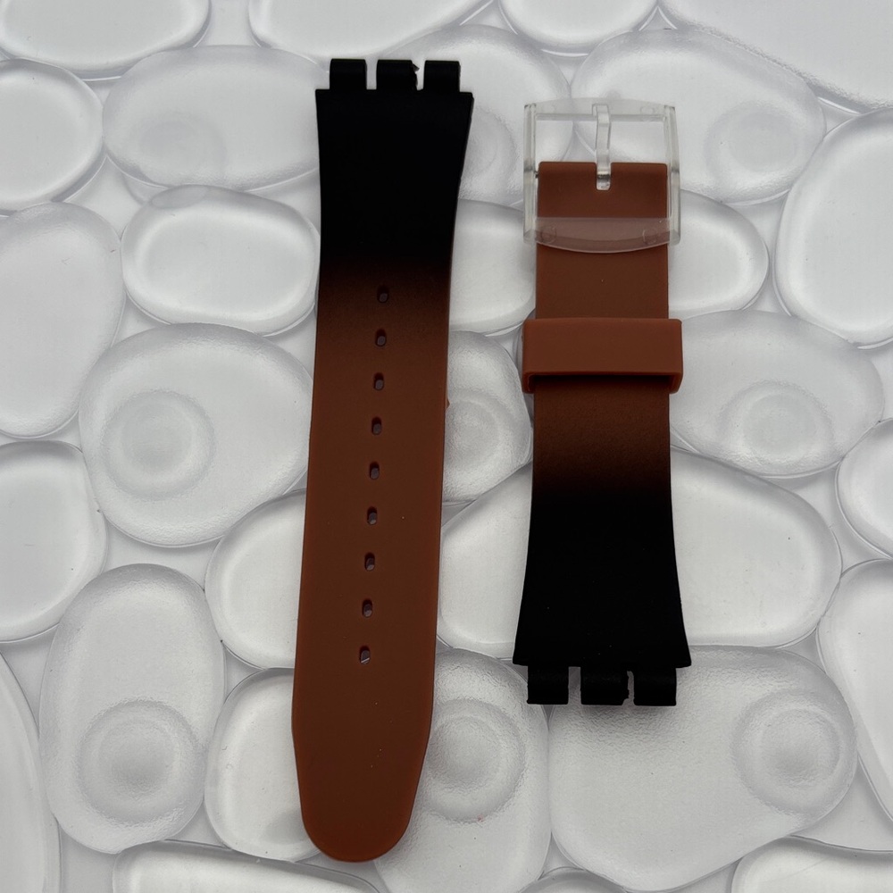 Black and Brown Watch Band (Strap Only) fits Swatch New Gent model